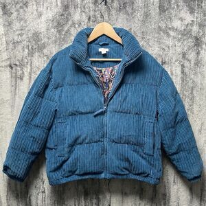 Sundance Jacket Womens M Teal Corduroy Paisley Duck Down Puffer Full Zip Pockets